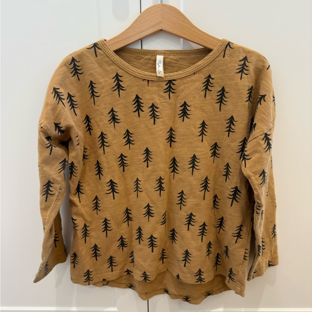 Rylee + Cru Brown and Black Long Sleeve Tee with Tree Pattern